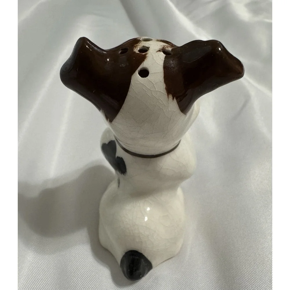 Vintage Dog Salt Shaker Only White Black Brown, Made in Japan Porcelain